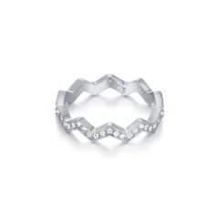 Zig Zag Stackable Ring with Swarovski Crystals Rhodium Plated