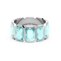 Octagon Band Ring Light Turquoise Crystals Rhodium Plated