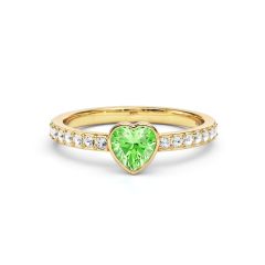Solitaire Petite Heart Ring Peridot Crystals Gold Plated