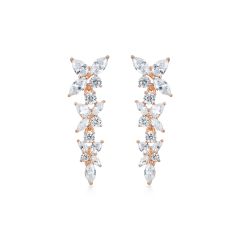 Victoria Cluster Drop Hanging Earrings CZ Rose Gold Plated Bridal Wedding MYJS