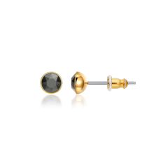 Signature Stud Earrings with Carat Jet Hematite Swarovski Crystals 3 Sizes Gold Plated