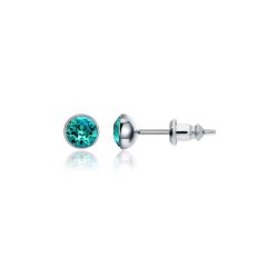 Signature Stud Earrings with Carat Blue Zircon Swarovski Crystals 3 Sizes Rhodium Plated