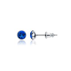 Signature Stud Earrings with Carat Capri Blue Swarovski Crystals 3 Sizes Rhodium Plated