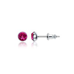 Signature Stud Earrings with Carat Fuchsia Swarovski Crystals 3 Sizes Rhodium Plated