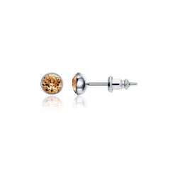Signature Stud Earrings with Carat Light Topaz Swarovski Crystals 3 Sizes Rhodium Plated