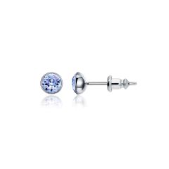 Signature Stud Earrings with Carat Light Sapphire Swarovski Crystals 3 Sizes Rhodium Plated