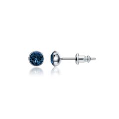 Signature Stud Earrings with Carat Montana Swarovski Crystals 3 Sizes Rhodium Plated