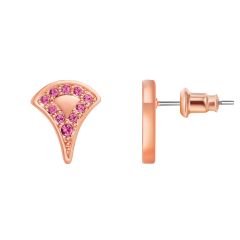 Peacock Tail Stud Earrings with Rose Swarovski Crystals Rose Gold Plated