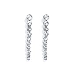Tennis Cascade Drop Earrings with Clear Swarovski Crystals Rhodium Plated