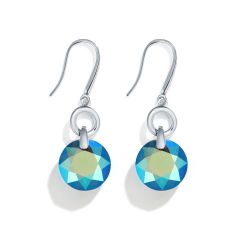 Private Collection Bella O Drop Earrings with Swarovski Aquamarine Shimmer Rhodium Plated