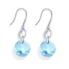 Bella O Drop Earrings with Swarovski Aquamarine Crystals Rhodium Plated