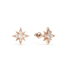 Petite 8 Point Star Stud Earrings Clear Crystals Rose Gold Plated