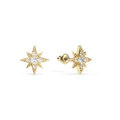 Petite 8 Point Star Stud Earrings Clear Crystals Gold Plated