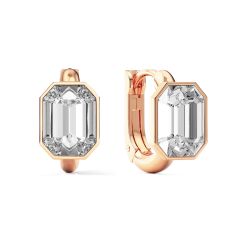 Octagon Statement Hoop Earrings Clear Crystals Rose Gold Plated