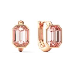 Octagon Statement Hoop Earrings Vintage Rose Crystals Rose Gold Plated