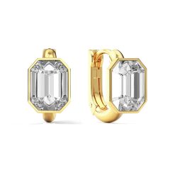 Octagon Statement Hoop Earrings Clear Crystals Gold Plated