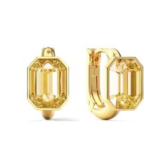 Octagon Statement Hoop Earrings Crystal Golden Shadow Crystals Gold Plated