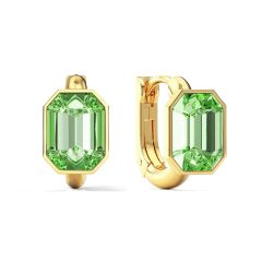 Octagon Statement Hoop Earrings Peridot Crystals Gold Plated