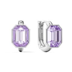 Octagon Statement Hoop Earrings Violet Crystals Rhodium Plated