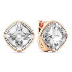Cushion Statement Hoop Earrings Clear Crystals Rose Gold Plated