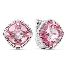 Cushion Statement Hoop Earrings Light Rose Crystals Rhodium Plated