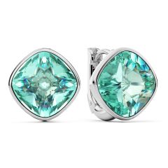 Cushion Statement Hoop Earrings Light Turquoise Crystals Rhodium Plated