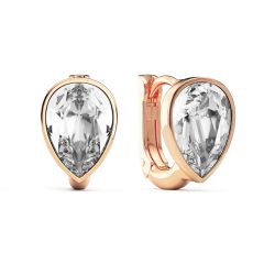 Teardrop Statement Hoop Earrings Clear Crystals Rose Gold Plated