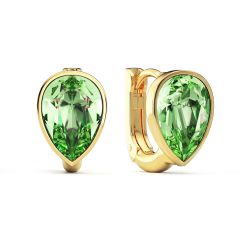 Teardrop Statement Hoop Earrings Peridot Crystals Gold Plated