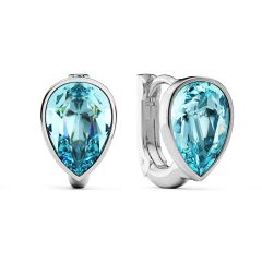 Teardrop Statement Hoop Earrings Aquamarine Crystals Rhodium Plated