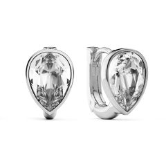 Teardrop Statement Hoop Earrings Clear Crystals Rhodium Plated