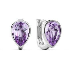 Teardrop Statement Hoop Earrings Violet Crystals Rhodium Plated