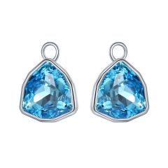 Trillion Statement Mix Hoop Earring Charms with Aquamarine Swarovski Crystals Rhodium Plated