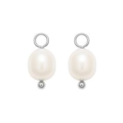 Oval Freshwater Pearl Drop Mix Charm Rhodium Plated