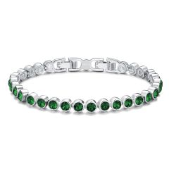 Tennis Bracelet with Swarovski Emerald Rhodium Plated