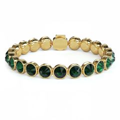 Statement Tennis Bracelet Emerald Crystals Gold Plated