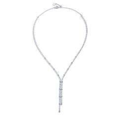 Alexis Deep Drop Statement Necklace with Cubic Zirconia Rhodium Plated