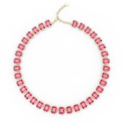 Octagon Statement Necklace Rose Crystals Gold Plated