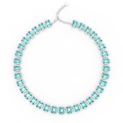 Octagon Statement Necklace Light Turquoise Crystals Rhodium Plated