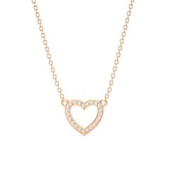 Open Heart Necklace Clear Crystals Rose Gold Plated
