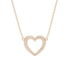 Open Heart Statement Pave Necklace Clear Crystals Rose Gold Plated
