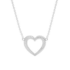 Open Heart Statement Pave Necklace Clear Crystals Rhodium Plated