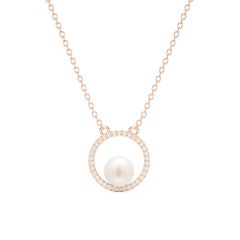 Halo Freshwater Pearl Necklace Freshwater Pearl Rose Gold Plated