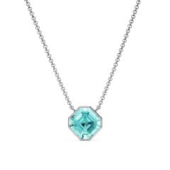 Asscher Necklace Light Turquoise Crystals Rhodium Plated