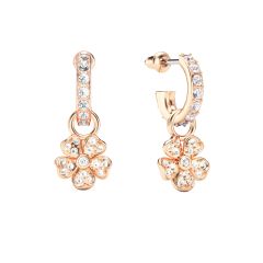 Cherry Blossom Flower Hoop Earrings Clear Crystals Pave Rose Gold Plated