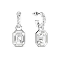 Octagon Drop Earrings Clear Crystals Rhodium Plated