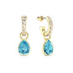 Petite Teardrop Aquamarine Crystals Drop Earrings Gold Plated